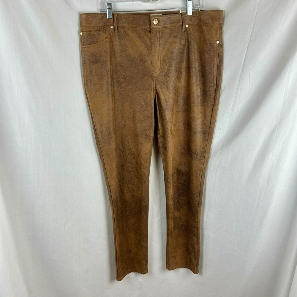 NEW Chico's Ultimate Fit Faux Suede Slim Pants Women 3 XL Brown Worn Luggage - Picture 5 of 13